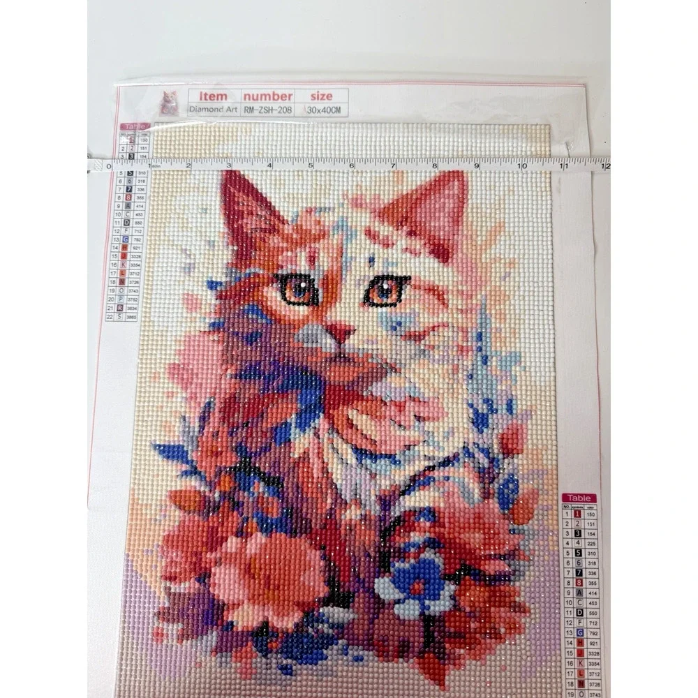 Completed Diamond Art Floral Cat Portrait Watercolor Kitten Wall Décor 12